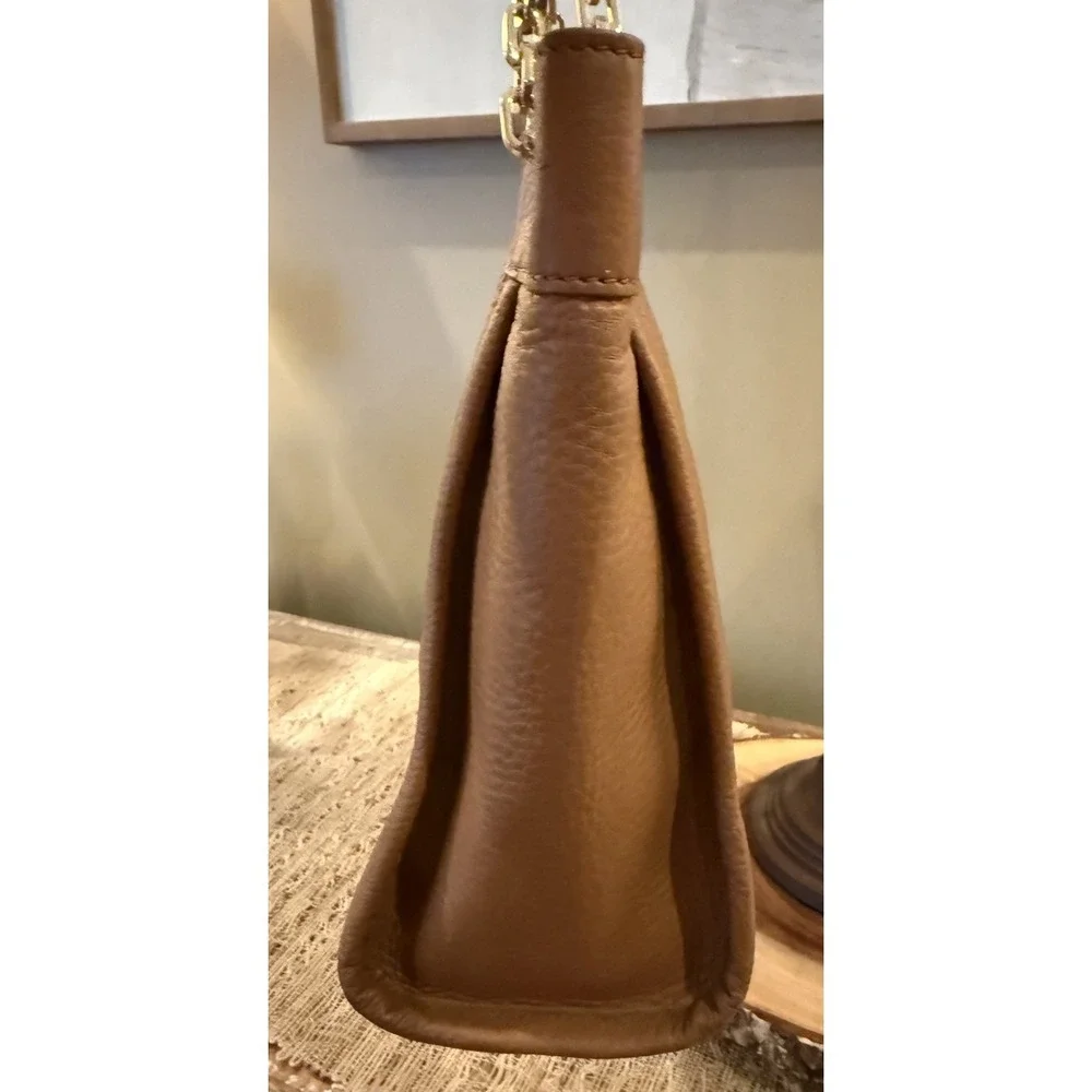 Tory Burch Britten Bark Tan Pebbled Leather Small Slouchy Chain Tote Bag 445$